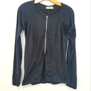 Athleta Running Athletic Shirt 3/4 ZIP Long Sleeve Zipper Pocket Black Size M